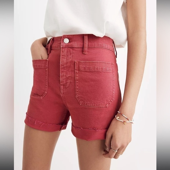 Madewell Pants - Madewell High Rise Red Denim Shorts: Garment Dyed Edition 25